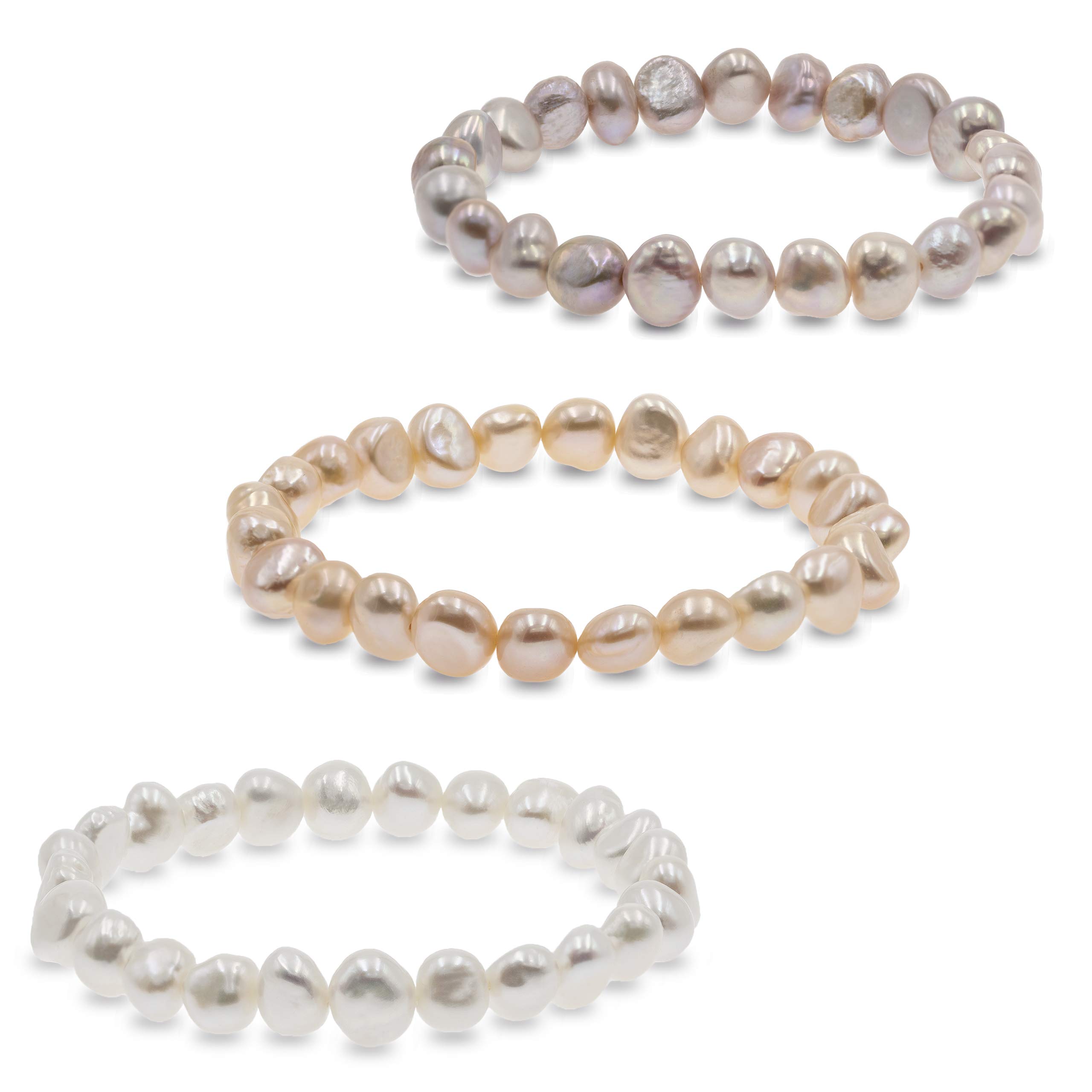 Secret & You Pearl Bracelet Baroque Freshwater Cultured Pearls in White or Colorful Pearls are 8-9 mm - 18 cm Elastic Band