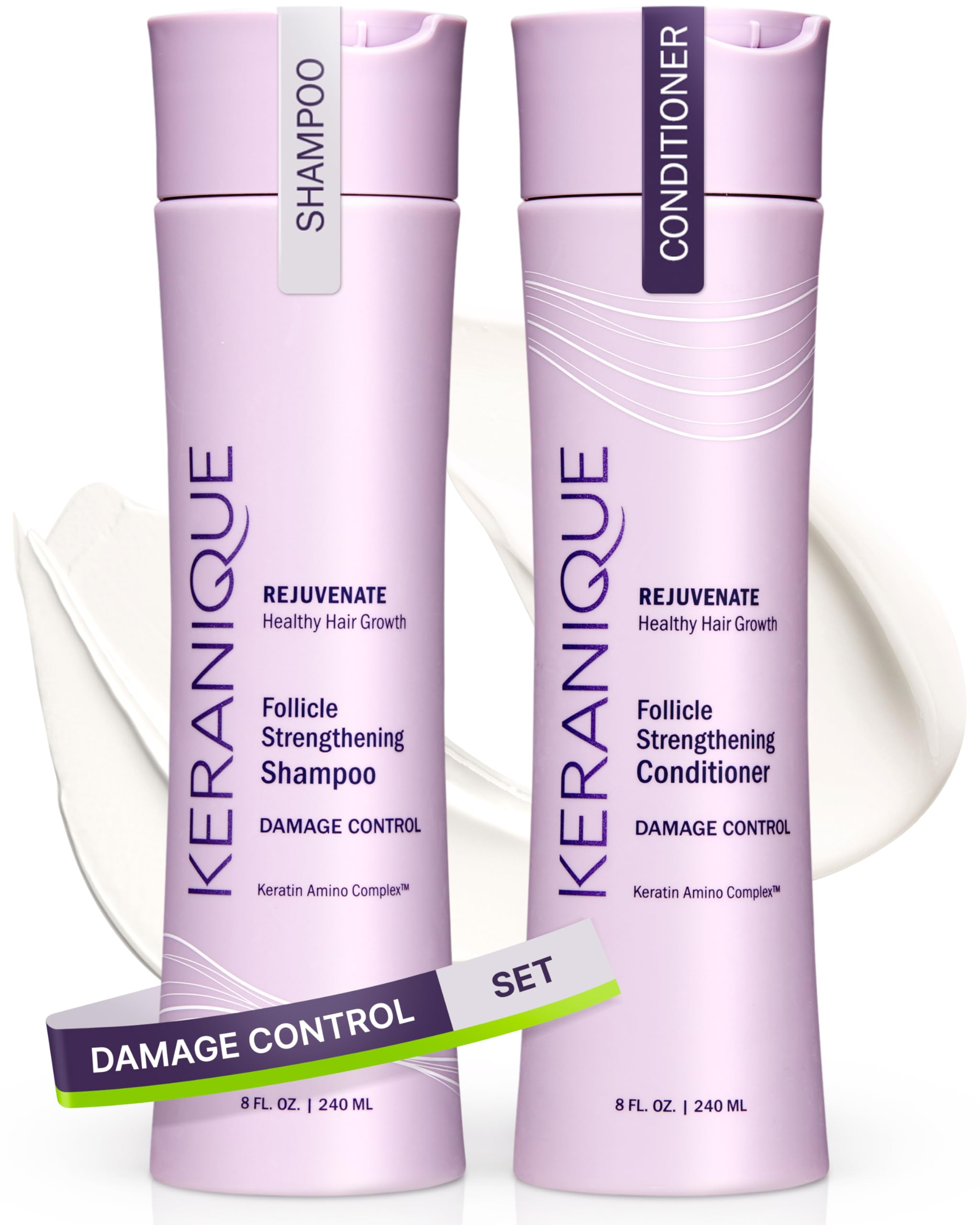 Photo 1 of Keranique Shampoo and Conditioner for Damaged Hair - Anti-Breakage, Damage Control Set for Thinning Hair - Intense Repair, Deep Conditioning, Anti-Hairfall Routine w/Keratin - Great for Colored Hair