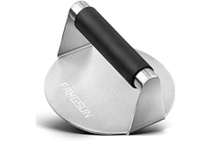 FANGSUN Burger Press with Anti-Scald Handle, 5.8 Inch Stainless Steel Burger Smasher, Round Non-Stick Hamburger Press for Griddle, Griddle Accessories Kit for Flat Grill Cooking, Gift Package