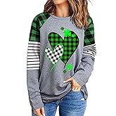 Saint Patricks Day Shirts Women Funny Plaid Long Sleeve St Patricks Day Outfits Tee Tops