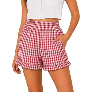 Women High Waisted Elastic Waist Striped & Plaid Shorts Casual Summer Short