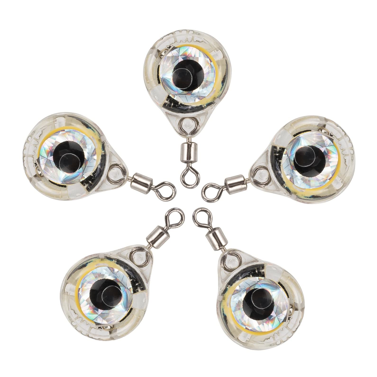 Dr.Fish 5-Piece LED Fishing Lure Assortment - Green, Red, White Flashing Spoon Enhancer for Bass, Trout, Walleye, Pike, Halibut, Tuna