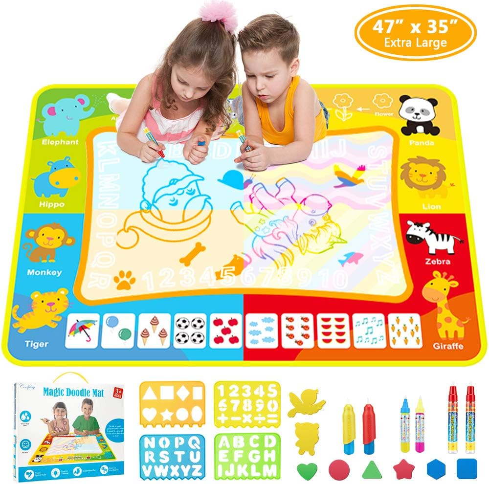 Water Drawing Mat, 47 × 35 Inches Extra Large Aqua Magic Doodle Mat, Kid's Drawing Writing Board, Colorful Educational Toys for 2 3 4 5 6 7 8 9 10 Year Old Girls Boys (Animal)