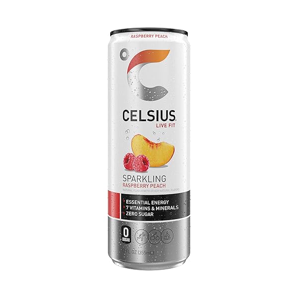 CELSIUS SPARKLING RASPBERRY PEACH, SUGAR FREE ENERGY DRINK, 12 FL OZ (PACK OF 12)