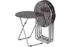 Fleecy day Folding Round TV Tray Table Set of 4, TV Dinner Table with Sturdy MDF Top, Eating Trays for Living Room with No Assembly Required, 17.5 x 17.5 x 26 in (Black Marble, 4Pcs)