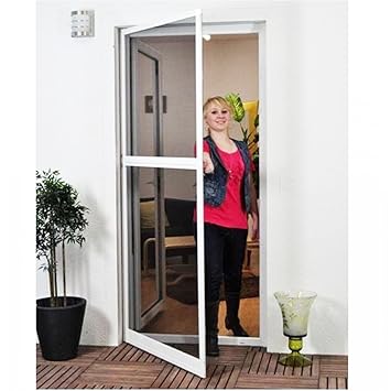 Basis Fliegengitter für Tür als Alubausatz mit Fiberglasgewebe - Profi Insektenschutz Gaze - 100 x 210 cm (weiß)