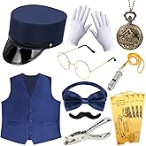 Kyson 21 Pcs Train Conductor Costume Christmas Express Costume Accessories Set for Men Women Halloween