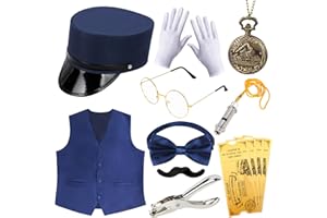 Kyson 21 Pcs Train Conductor Costume Christmas Express Costume Accessories Set for Men Women Halloween