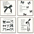 LARTSFRO Coquette Black Bow Bible Wall Art Decor Posters, Black Bow Room Bedroom Bathroom Wall Art Decor Aesthetic for Teen Girls Gifts, Inspirational Bible Verses Bow Wall Decor, 10x10 Inch Set of 4 Bow Pictures Unframed