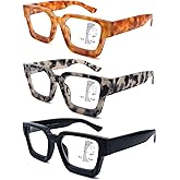 LOVIVY 3 Pack Progressive Multifocal Reading Glasses for Women Retro Square Multifocus Readers Blue Light Computer Glasses