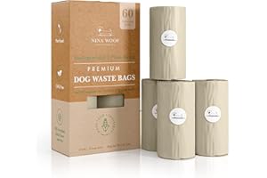 NINA WOOF 100% Certified Home Compostable and Biodegradable Dog Poop Bags - ASTM D6400 & EN 13432 Compliant Dog Waste Bags – 60 Bags – 4 x Rolls of Plant Based Compostable Poop Bag