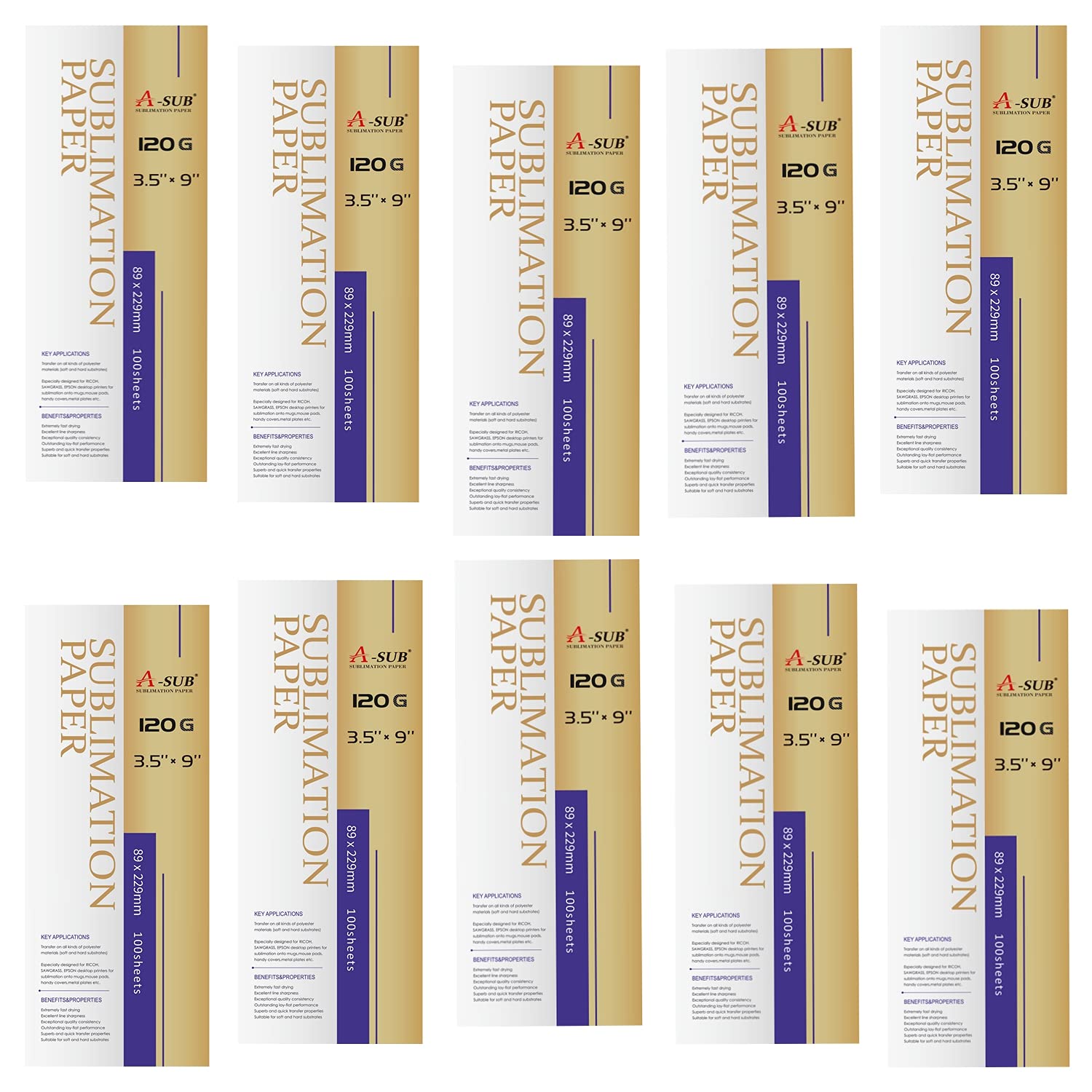 A-SUB Sublimation Paper for Mug Size 120gsm 3.5x9'' 89x229mm 1000 Sheets, Compatible with Epson, Sawgrass, Ricoh, Brother Sublimation Printers (1000 Sheets)