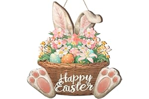 Happy Easter Wreaths for Front Door Wooden Welcome Sign Easter Farmhouse Decor for Porch Rustic Wall Home Kitchen Decorations