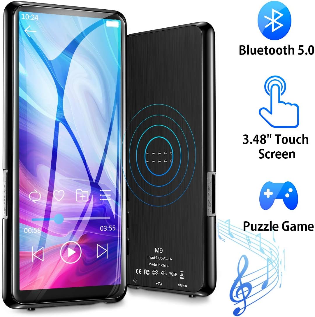 MP3 Players with Bluetooth 5.0 & 3.46 Inch Touch Display Olycism 8GB Bluetooth MP3 Players Supports FM Radio Recorder Video E-book TF Card up to 128GB