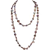 MINACHI Colorful Irregular Beaded Long Necklace, Coated Reflective Glass Beads, Bohemian Vintage Chunky Costume Jewelry for Women