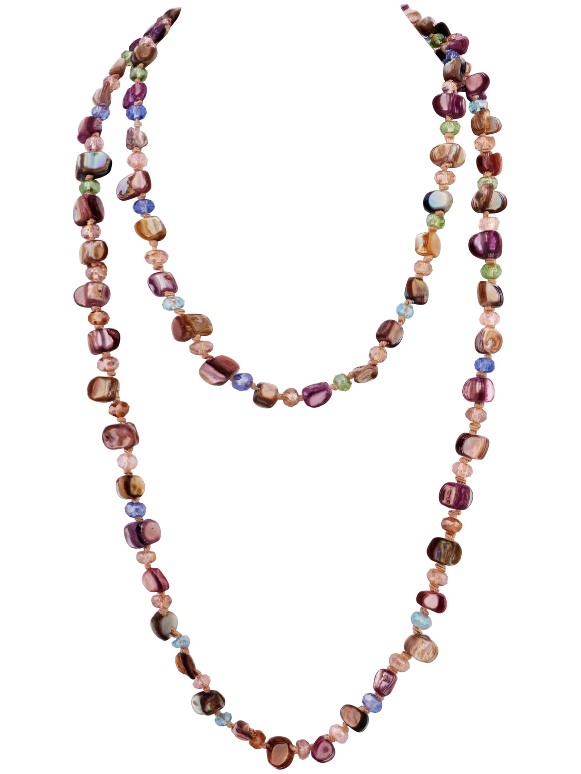 Photo 1 of MINACHI Colorful Irregular Beaded Long Necklace, Coated Reflective Glass Beads, Bohemian Vintage Chunky Costume Jewelry for Women