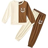 Arshiner Boys Cartoon Face Print Two Tone Crewneck Sweatshirt and Pants Set Tracksuits Outfits Size (2T - 7-8)