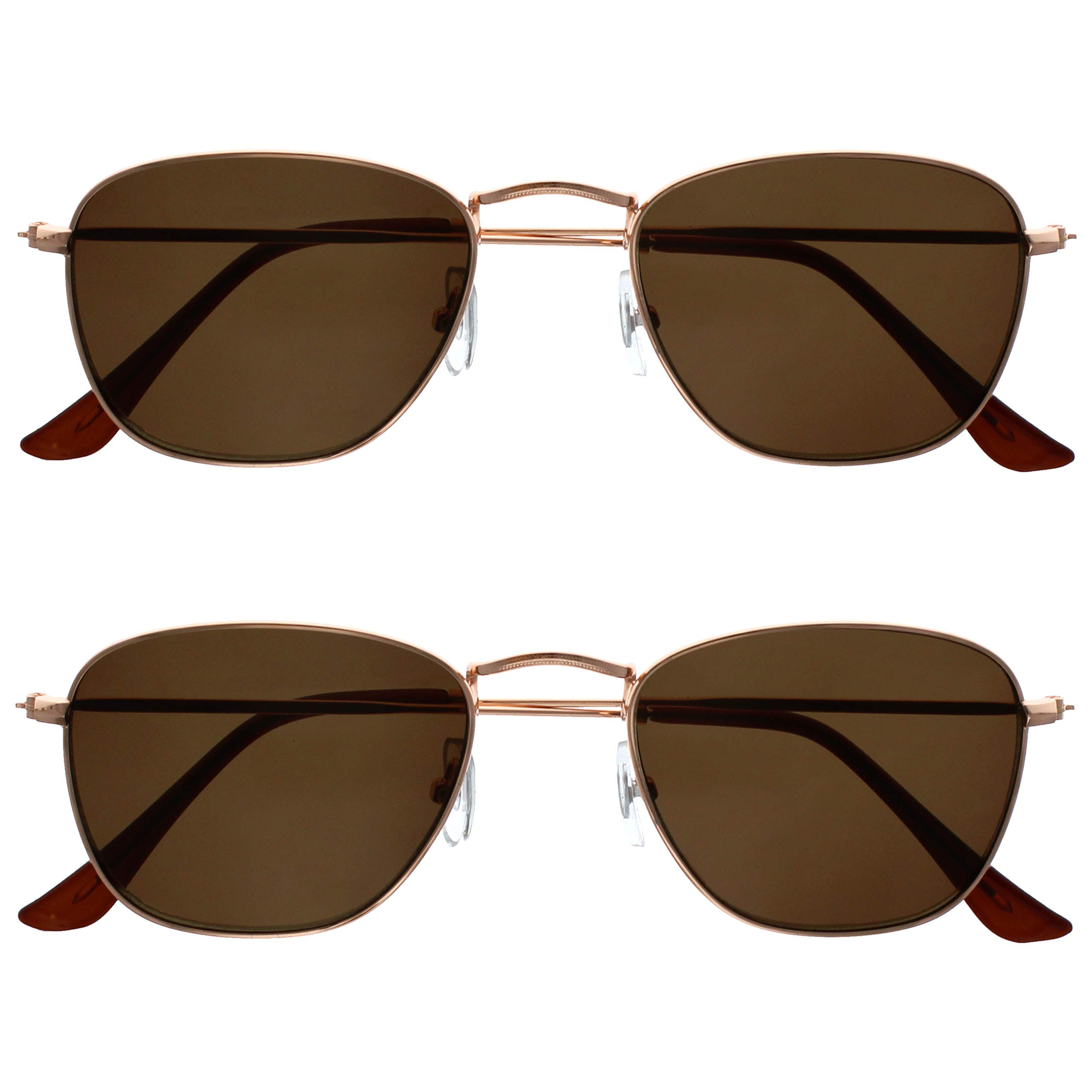 OPULIZE Sky Reading Sunglasses 2 Pack Thin Rimmed Classic Shape Metal Frame Scratch Resistant Tinted Lens UV400 Protection Lens Gold Dark Brown Tips Mens Womens UV400 SS95-9 +1.00
