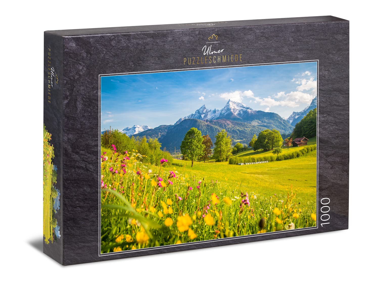 Ulmer Puzzleschmiede - Puzzle "Mountain Summer" - Stylish 1000 piece landscape puzzle - View over flower meadows of the Watzmann Massive in the Berchtesgadener Alps, Bavaria, Germany