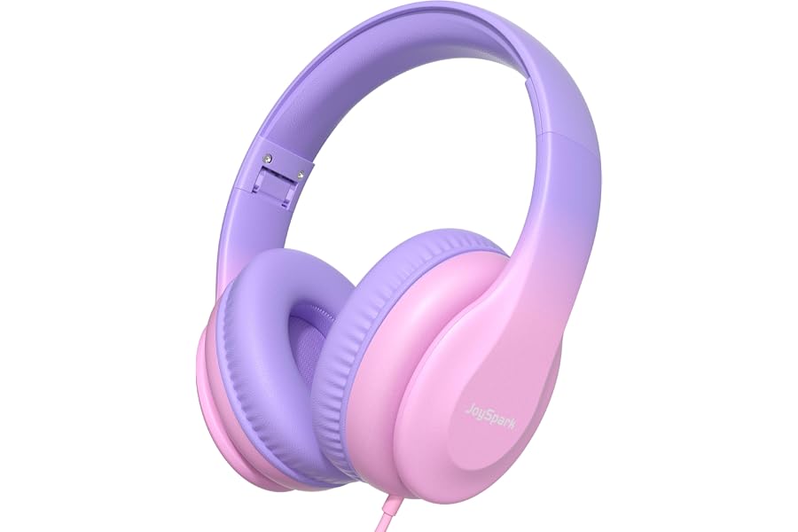 JoySpark Kids Headphones for School Toddler, 3.5mm Jack, Gradient Pink | Foldable 85dBA Volume Limiter, Adjustable, Stereo Sound, Kids Wired Headphones Over-Ear for Boys Girls Entertainment Travel