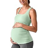 G4Free BareFeel Maternity Racerback Tank Tops with Built in Bra Ruched Sleeveless Square Neck Pregnancy Yoga Workout Shirts