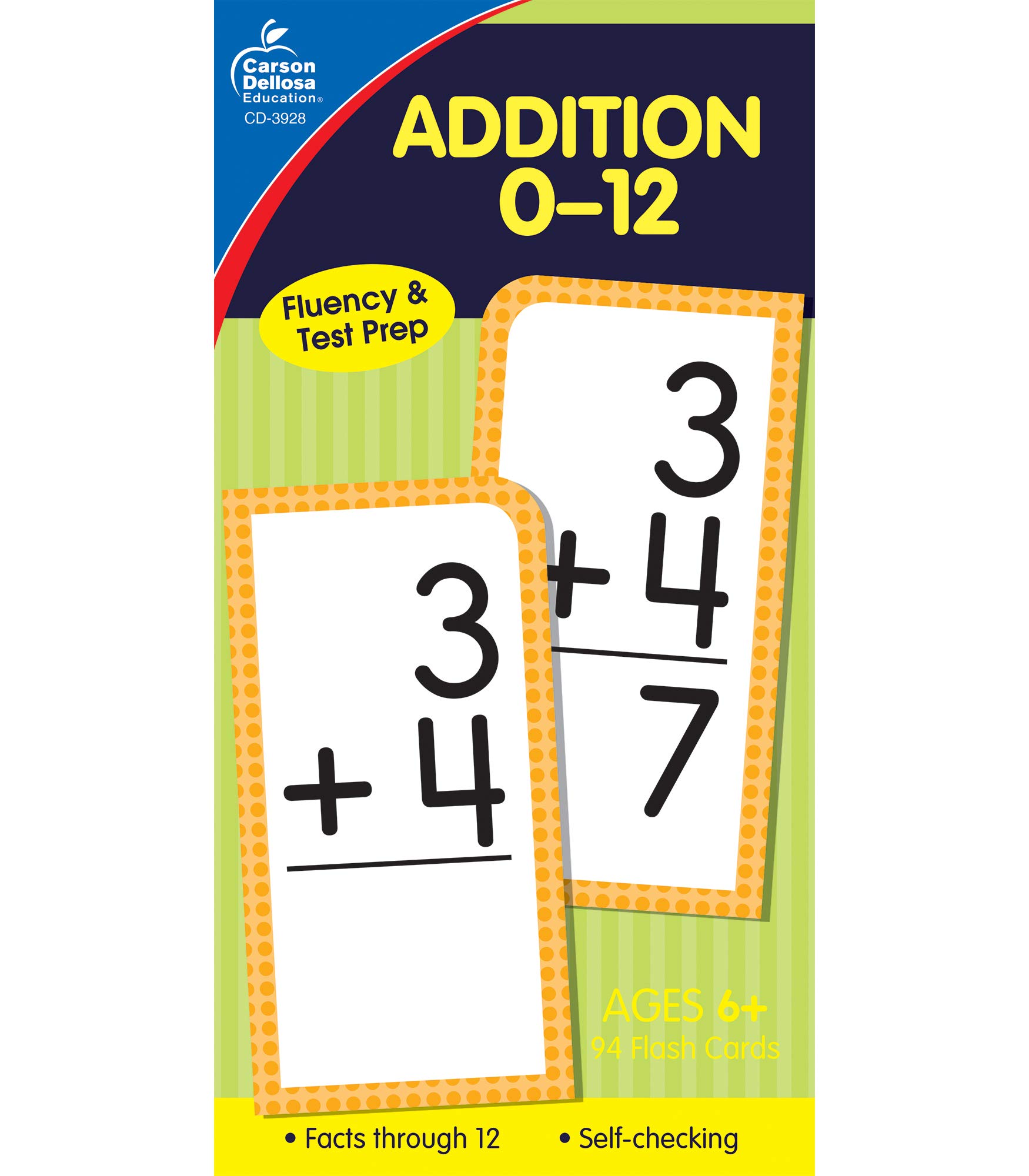 Carson Dellosa Addition 0-12 Flash Cards, Ages 6-8, white, 15.75 x 8.38 x 4.83, CD-3928