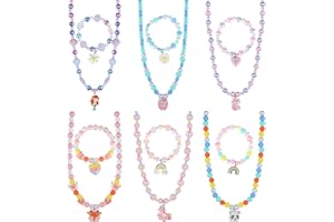 HiUnicorn Little Kids Dress Up Play Jewelry Beads Necklace Bracelet Gift Sets for Girls with Deer Unicorn Panda Mermaid Glitt