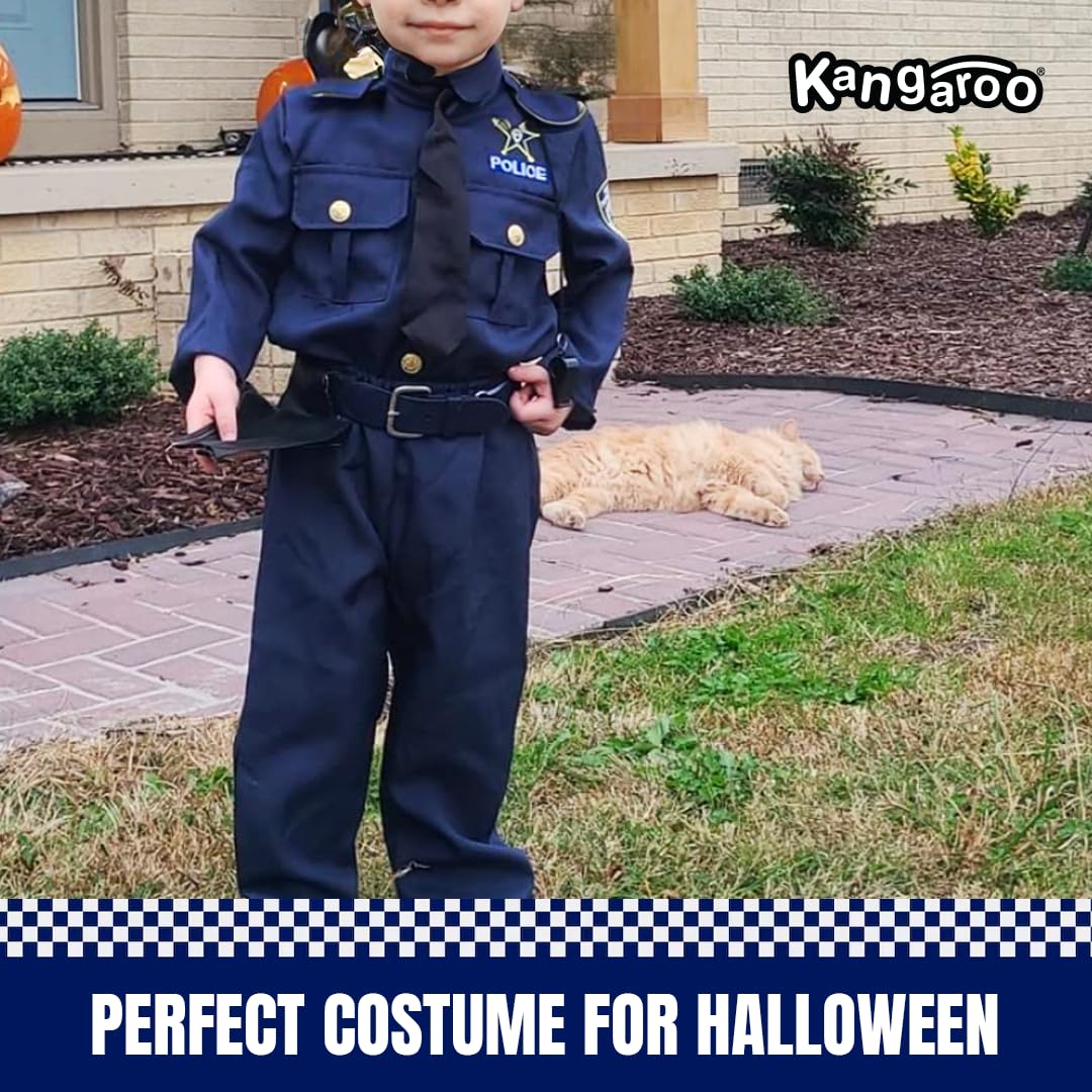 Kangaroo Police Costume for Kids – 12 Pc Black Cop Outfit with Hat, Badge, Handcuffs, Holster & More