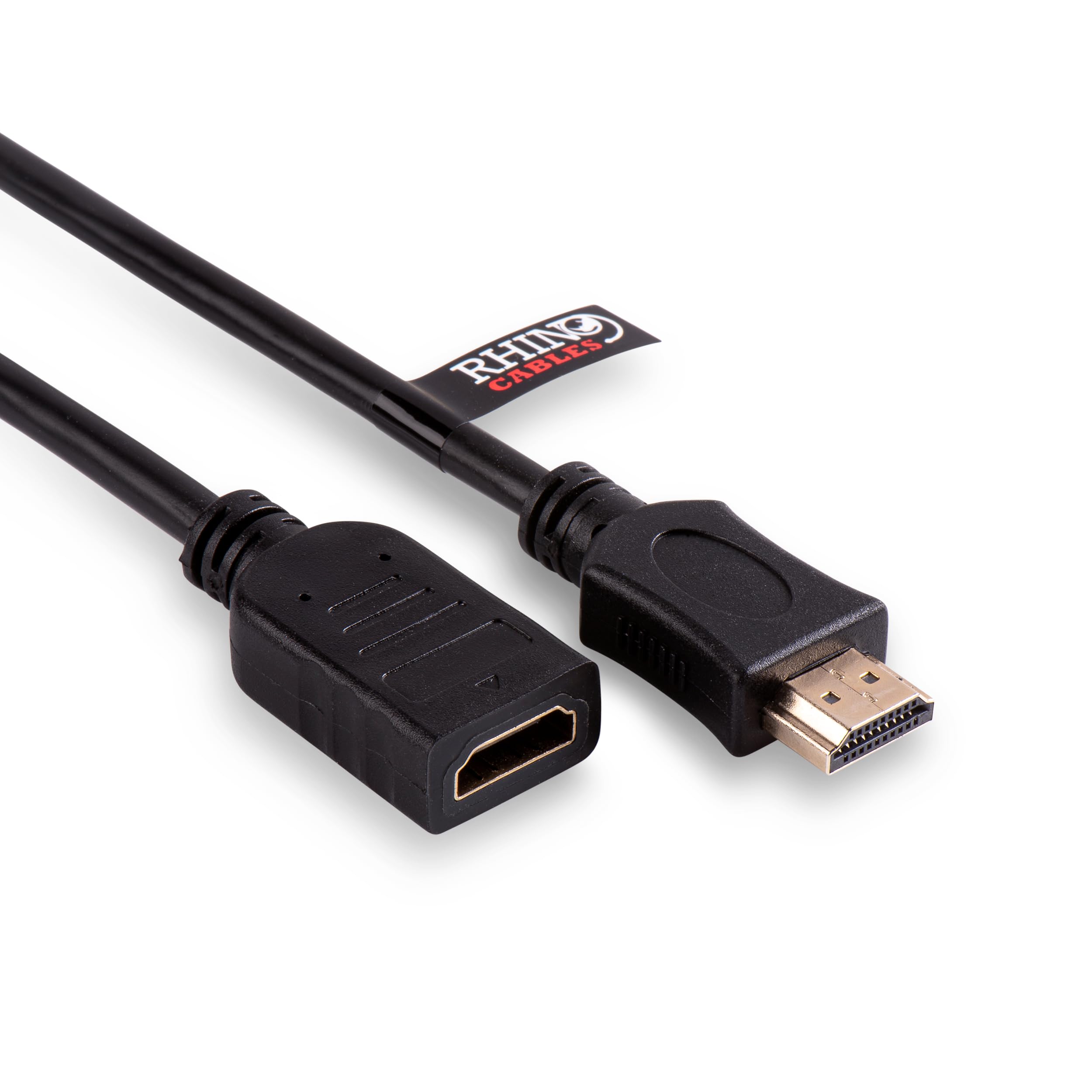 rhinocables HDMI Extension Cable - Male to Female Extender Lead for Fire Stick, Stereo & TV Accessories | Gold-Plated Connectors | Supports 4K at 60Hz, Audio Return & Ethernet (Black, 50cm)