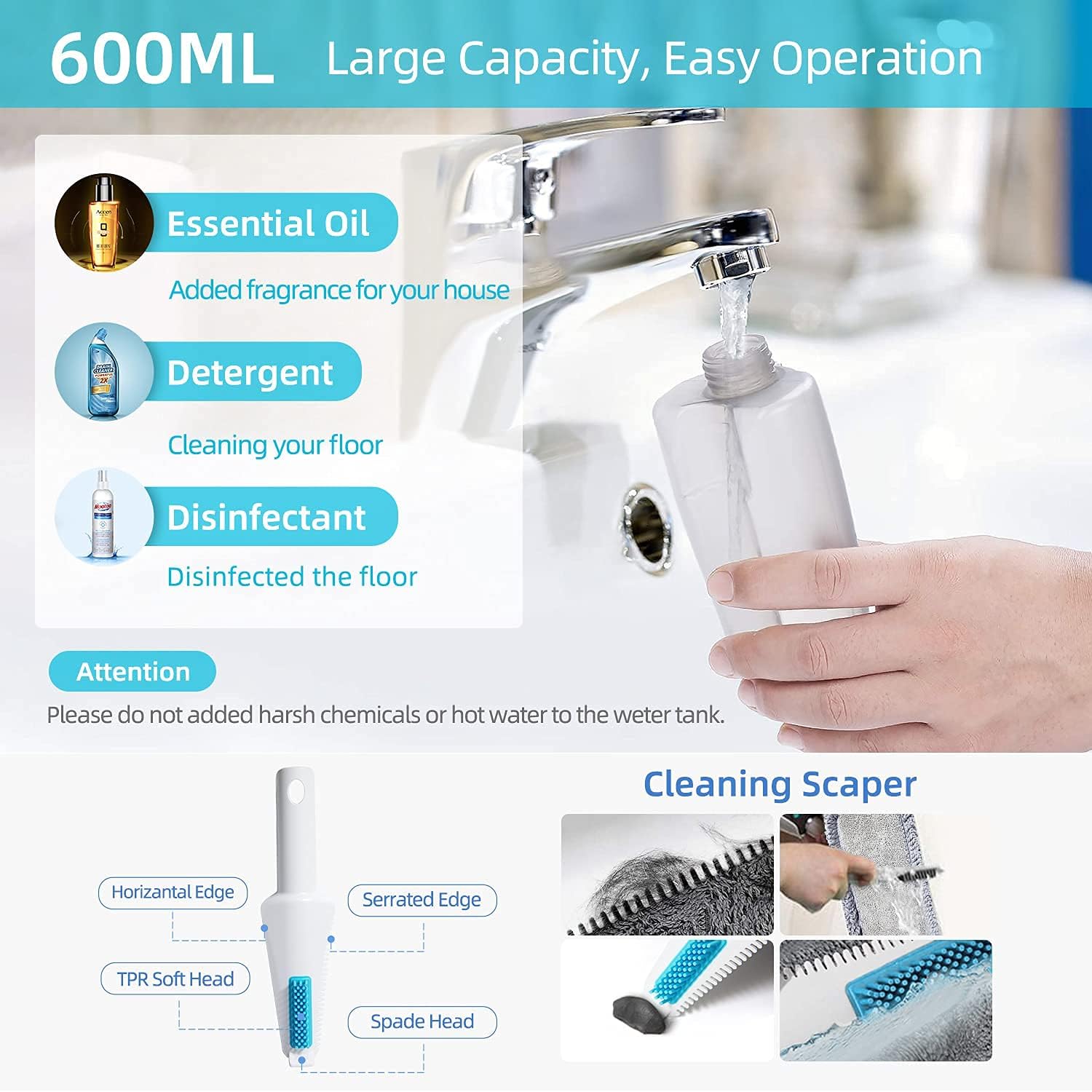 Spray Mop for Floor Cleaning, JMZZY Microfiber Floor Mop with 600ML Refillable Bottle & 3 Washable Mop Pads for Wood Floor Kitchen Hardwood Laminate Ceramic Tiles: Health & Personal Care