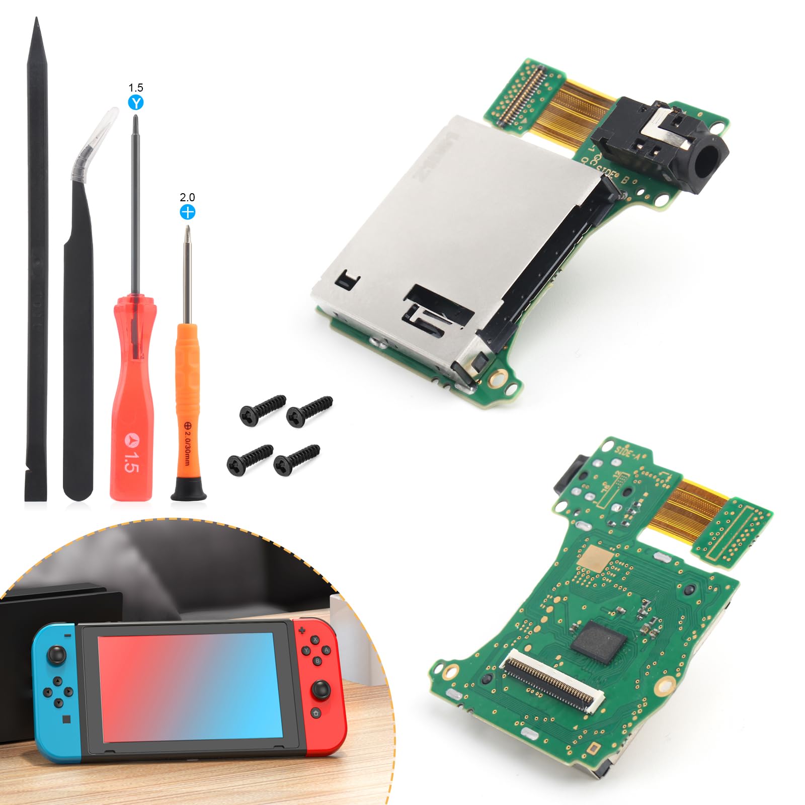 for Nintendo Switch Game Card Reader Replacement for Nintendo Switch HAC-001 Game Card Reader Cartridge Slot with Headphone Connector Accessories Parts (with Screws and Repair Tools)