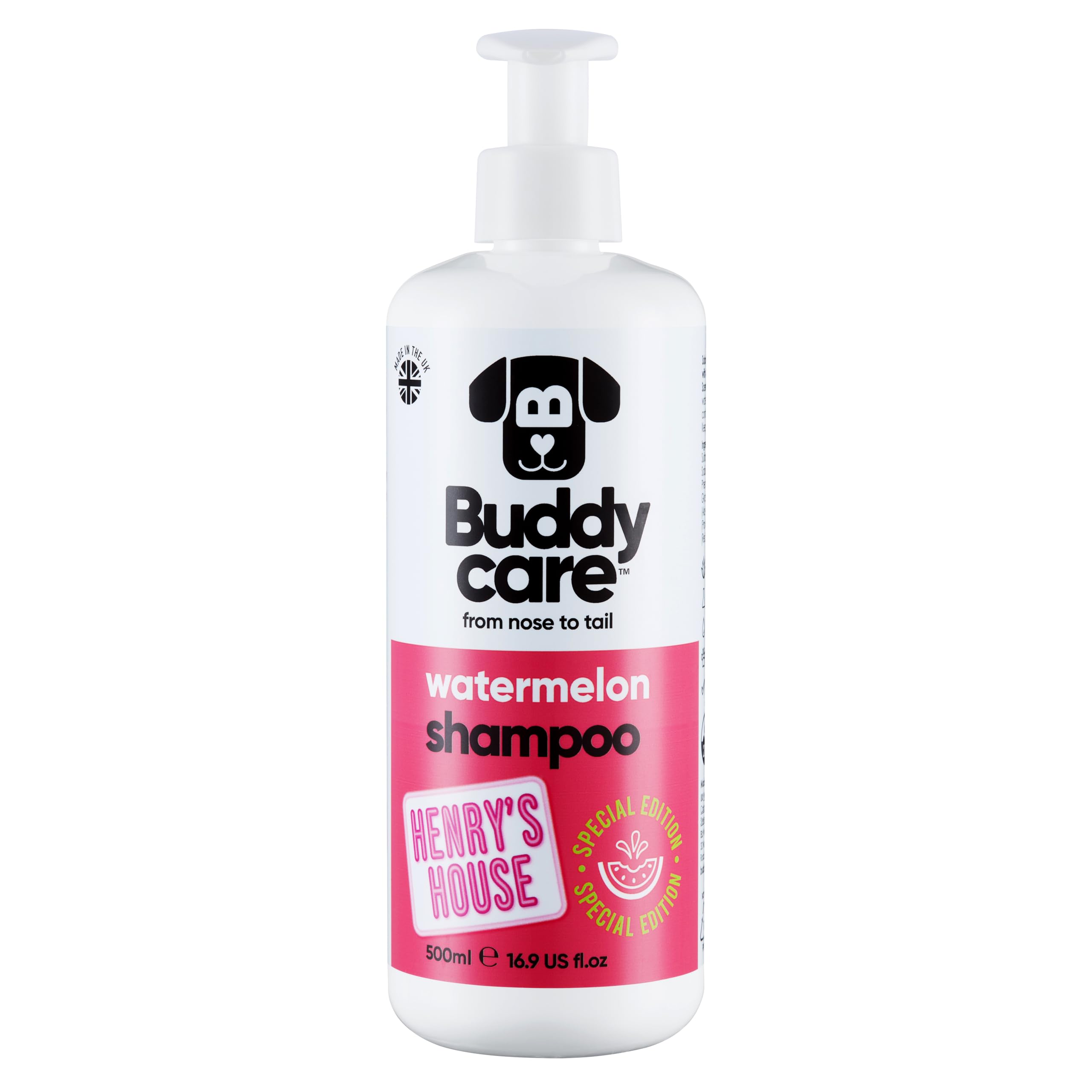 Watermelon Dog Shampoo by Buddycare | For Smelly Dogs, Nourishing for Itchy & Dry Skin | Vegan & Curelty Free Dog Shampoo | Aloe Vera and Pro-vitamin B5 | 500ml
