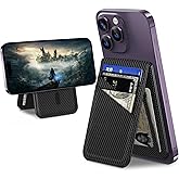 TopMade for MagSafe Wallet Stand, Strongest Magnetic Phone Wallet Card Holder for iPhone 17/16/15/14/13/12 Series, Vegan Leather, RFID Blocking, 5 Card Slots, Open ID Window, Slim, Black