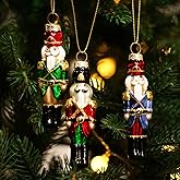 Amanman Hand-Blown Nutcracker Christmas Ornaments Set of 3 - H9.6cm Glass Soldiers with Hand Painted Details (Green, Red, Blue)