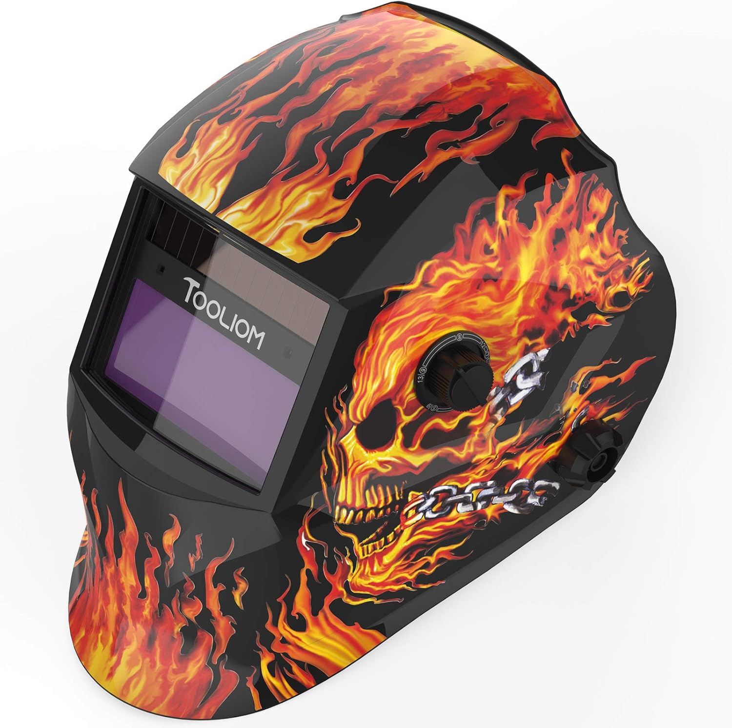 TOOLIOM True Color Welding Helmet Auto Darkening Welding Mask with Shade Range 9-13 Solar Powered Weld Hood Flaming Skull Style for TIG MIG ARC - - 