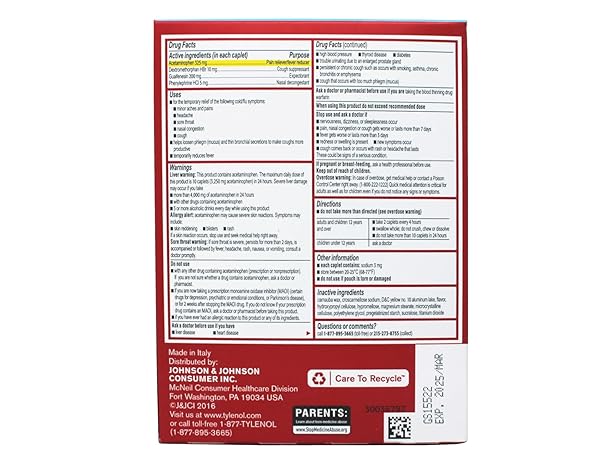 TYLENOL COLD + FLU SEVERE MEDICINE CAPLETS FOR COLD & FLU SYMPTOM RELIEF, FEVER REDUCER, PAIN RELIEVER, COUGH SUPPRESSANT, NASAL DECONGESTANT & EXPECTORANT, 50 POUCHES OF 2 CT.