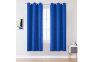 DUALIFE Royal Blue Room Darkening Curtains Royal Blue Curtain Panels for Bedroom 63 Inch Length Solid Energy Efficient Grommet Drapes for Boys Room Thermal Insulated 42 W x 63 L 2 Panels