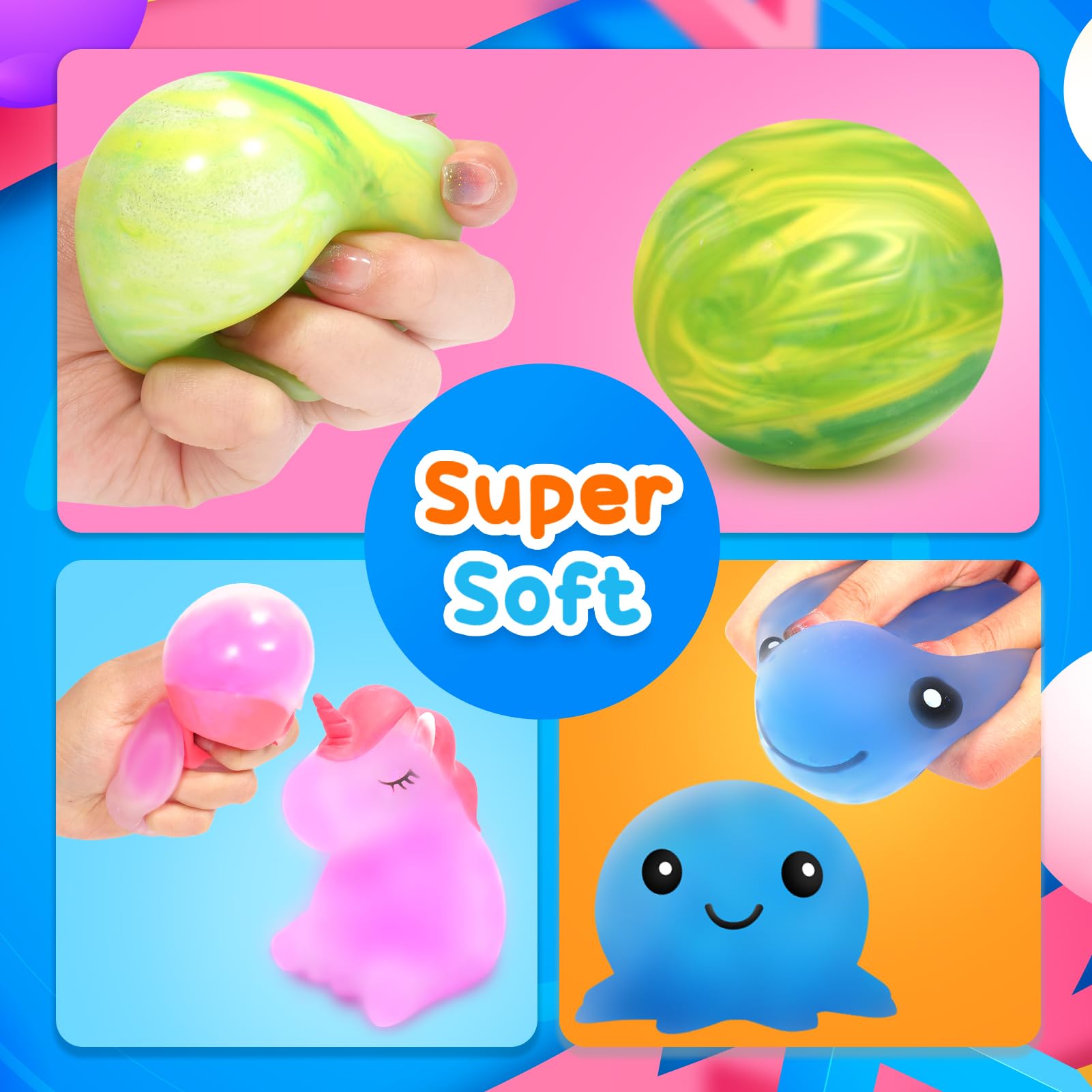 KLT 18 Pack Squishy Stress Balls: Fidget Toys for Adults & Autism, Squeeze Balls