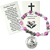 Westmon Works St Gerard Bracelet Set for Ladies Italian Metal Charm and Glass Bead Patron Saint of Fertility Holy Prayer Card