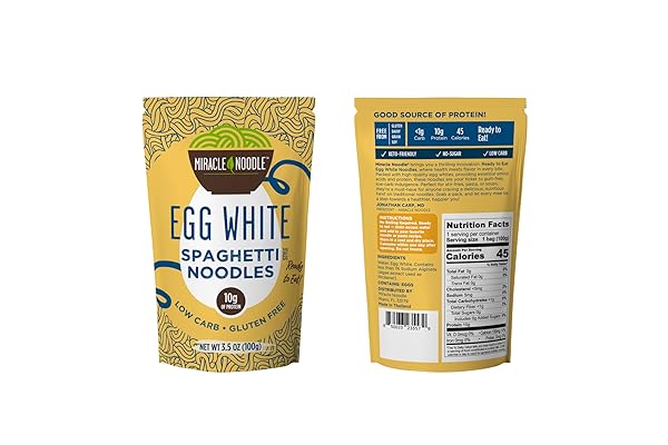 MIRACLE NOODLE EGG WHITE SPAGHETTI PASTA, 3.5 OZ (PACK OF 6), READY TO EAT EGG WHITE NOODLES, 10G PROTEIN, 45 CALORIES, 1G NET CARBS PER SERVING, HIGH PROTEIN, KETO, GLUTEN-FREE