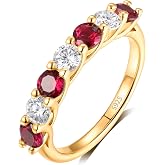 FWM 7 Stones Moissanite and Sapphire/Ruby/Emerald Eternity Rings for Women | Solid 925 Sterling Silver , Yellow Gold Plated, Anniversary Birthday Mothers Day Jewelry, Stackable Wedding Ring, Size 5-9