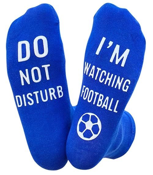 Funny Socks for Men Women Do Not Disturb I'm Watching Football Socks,Anti-slip Cotton Lounge Socks, Novelty Birthday Gifts for Football Fans (UK, Alpha, One Size, Regular, Regular, Blue-Football)