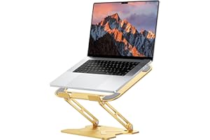 JCZT Adjustable Laptop Stand for Desk, Metal Foldable Laptop Riser, Portable Laptop Holder Mount, Ventilated Cooling Computer Notebook Stand for MacBook Air Pro, All 10-16'' Notebooks Laptops, Gold