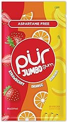 PUR Jumbo Gum | Aspartame Free Chewing Gum | 100% Xylitol | Natural Strawberry, Banana, Orange Flavor, 20 Pieces (Pack of 1)