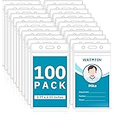 100 PCS Plastic Badge Holder, Vertical Name ID Card Badge Holders, Extra Thick Vertical Name tag Holder for Lanyard Office School Hospital Exhibition