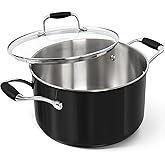 MICHELANGELO Stainless Steel Cooking Pot - 6 Quart Soup Pot with Lid, Non-Toxic Stockpot Induction Compatible, Oven & Dishwasher Safe, Black Exterior