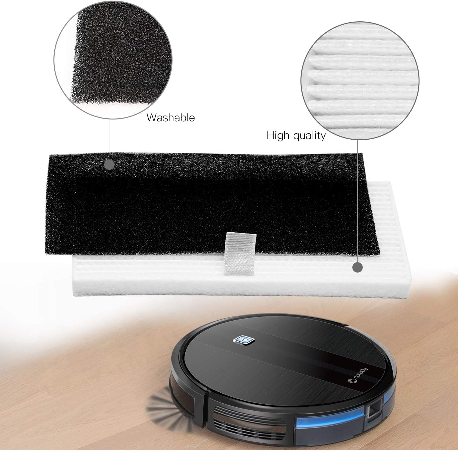 Coredy Filter and Side Brush Replacement Kit for Coredy R3500 R3500S Robot Vacuum Cleaner, Vacuum Replaces Part Replenishment Brush Filter Accessories -