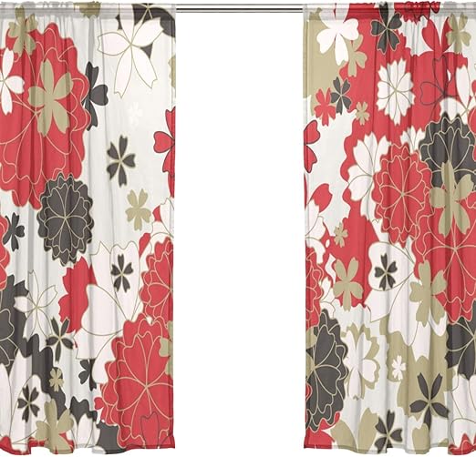Yiayen Kawaii Japanese Beautiful Sakura Sheer Cortinas de Dormitorio