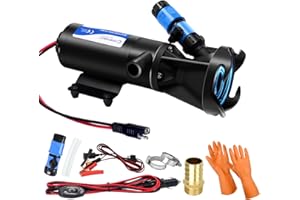 TDR FORCE TDRFORCE 12v dc RV Macerator Pump Sewage Water Pump for RV Marine Boat Bilge Pump Portable RV Sewer Pump for Grey Black Water Tank 12GPM Self-Priming Campers Waste Dumping with Accessories Kit