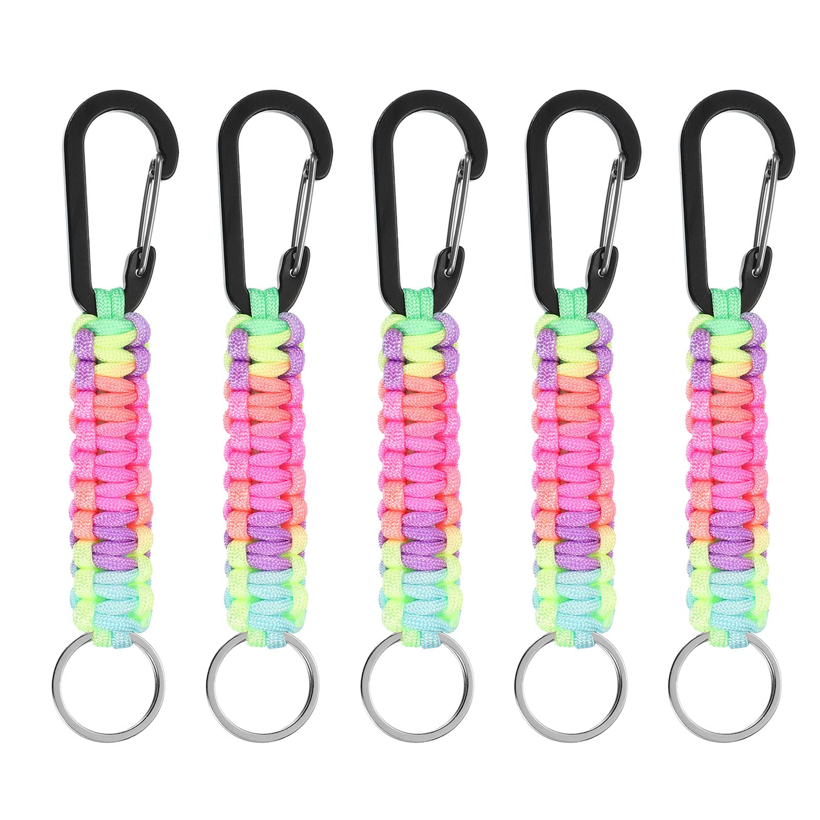 PATIKIL Paracord Keychain, 5 Pcs Survival Lanyard Keychain Cord with Hook Suitable for Camping Hiking Clip Key Backpack Tool Outdoor Fishing Key Ring, Colorful